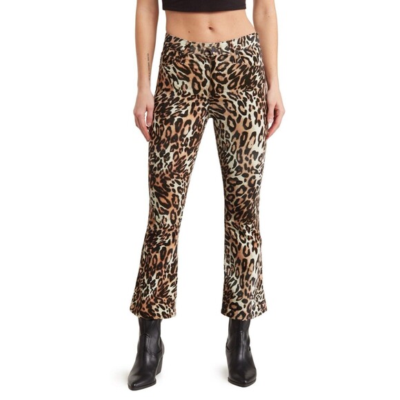 AG ADRIANO GOLDSCHMIED Quinne High Waist Crop Flare Leg Pants Leopard 26 NWT